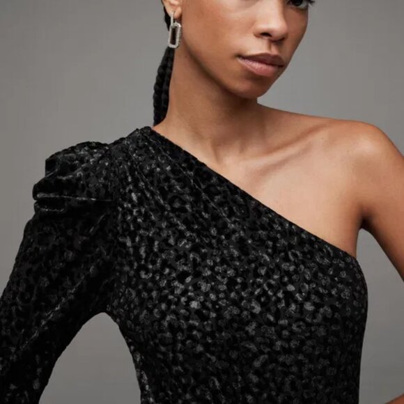 All Saints Daphne Animal Print One Shoulder Bodysuit | Size US 10 - Picture 3 of 4